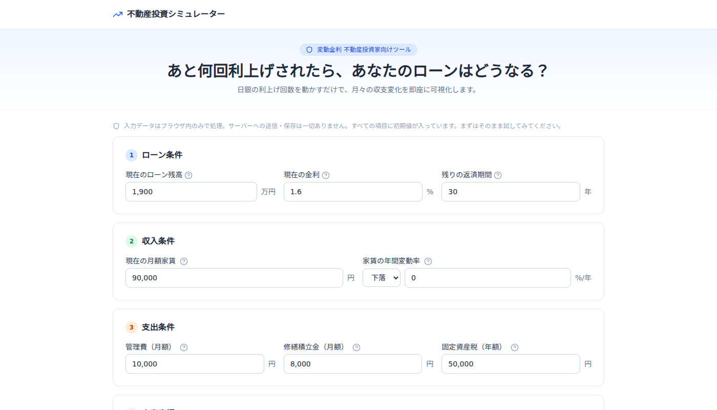 不動産投資シミュレーターの画面